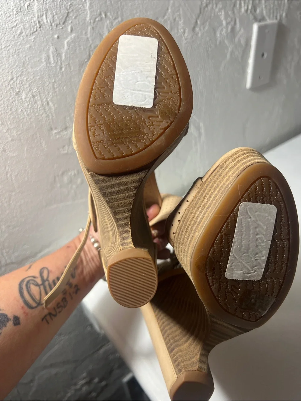 Gianni Bini Byrklee Leather Perforated Leather Wood Wedges